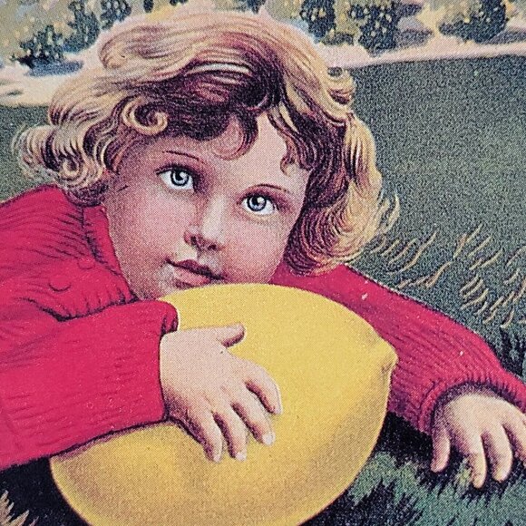 1987 postcard from 1900 art Touchdown brand football with lemon fall young boy - Picture 3 of 8